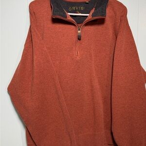 Orvis Men's Rust Zip-Neck Pullover with Dark Collar